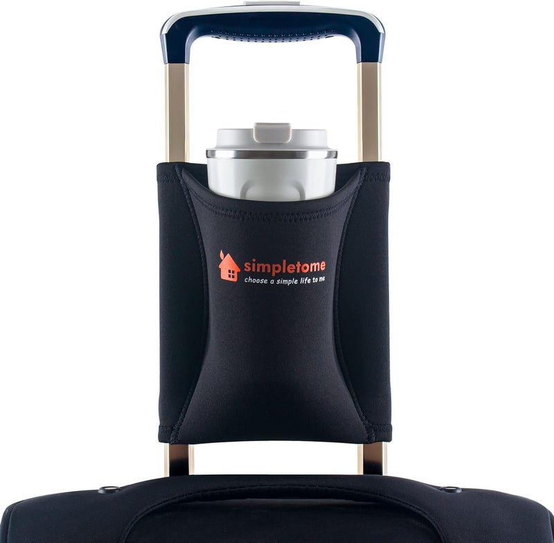 simpletome Luggage Cup Holder Hands-Free Travel Drink Caddy Bag Attachment Simple Style Elastic Materials Easy to Install and Remove(Black) - Image 1